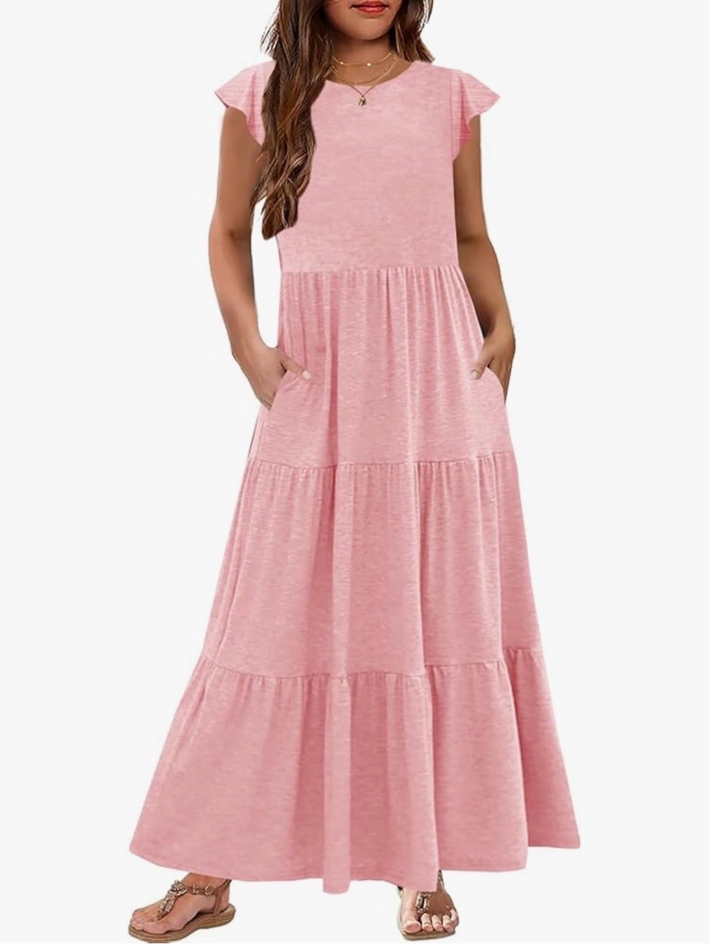 Girls Flowy Ruffle Knit Maxi Dress, Size 10-11 Years
